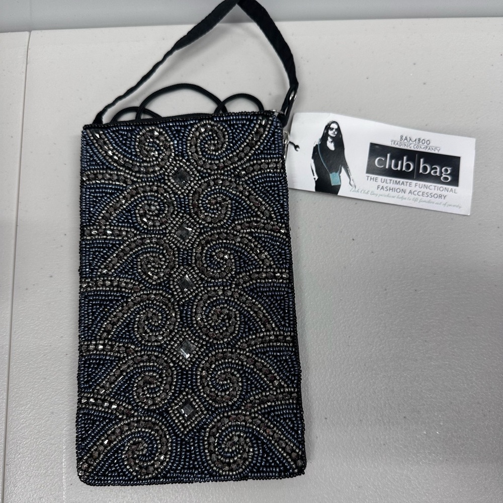 Beaded Clutch Crossbody Bag Hematite Color NEW Bamboo Trading Co